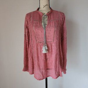 NWT Johnny Was Garden Astrid Embroidered Tunic Boho Top Tassels Pink
